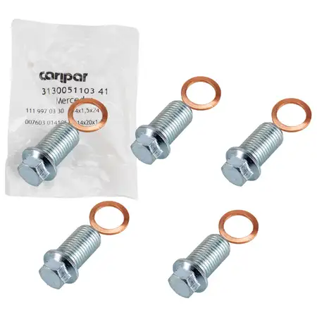 5x CARIPAR &Ouml;lablassschraube M14x1,5x33mm + Dichtring MERCEDES SMART JEEP MITSUBISHI