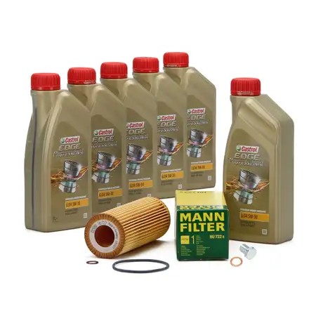 6L CASTROL EDGE 5W30 M LL-04 Motor&ouml;l + MANN &Ouml;lfilter f&uuml;r BMW E87 E46 E90 E91 E60 X3 M47