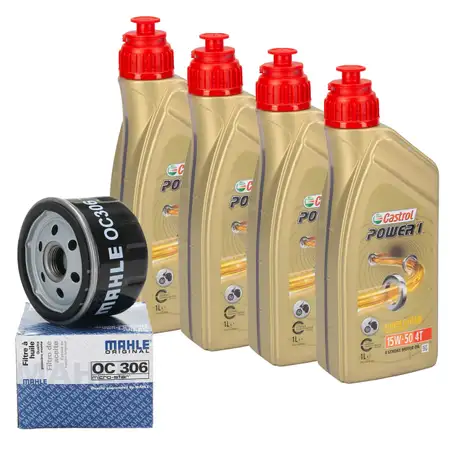 4L CASTROL POWER 1 15W-50 4T 4-TAKT Motorrad Motor&ouml;l + MAHLE &Ouml;lfilter OC306