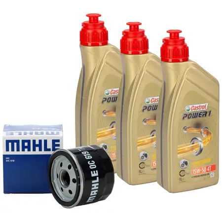 3L CASTROL POWER 1 15W-50 4T 4-TAKT Motorrad Motor&ouml;l + MAHLE &Ouml;lfilter OC619