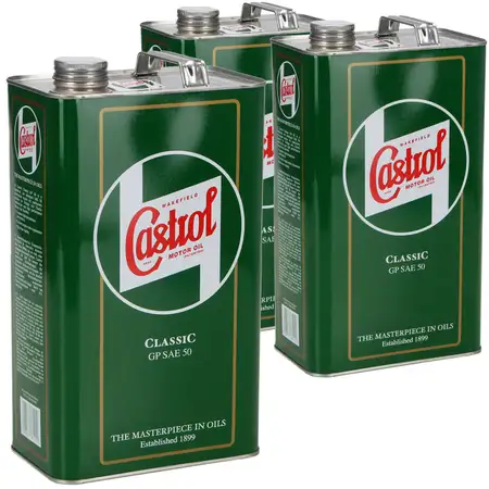 3x 4,54 Liter CASTROL CLASSIC GP50 Motor&ouml;l Oldtimer Classic Cars pre1950