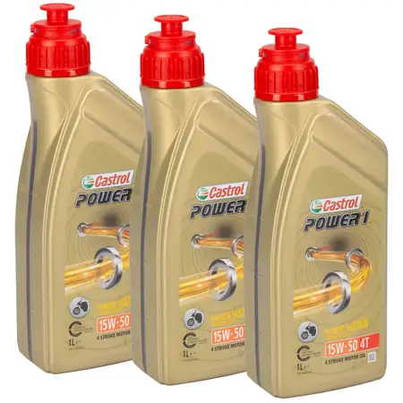 3L 3 Liter CASTROL POWER 1 15W-50 4T 4-TAKT Motorrad Motor&ouml;l API SN JASO MA-2