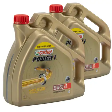 8 Liter CASTROL Motor&ouml;l &Ouml;l POWER 1 20W-50 4T 4-TAKT Motorrad API SN JASO MA-2