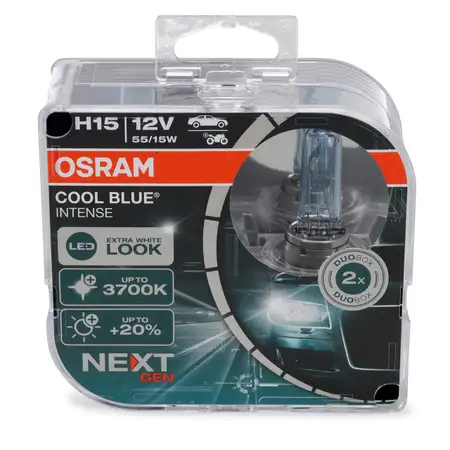 2x OSRAM Gl&uuml;hlampe H15 COOL BLUE INTENSE Next Gen 12V 55/15W PGJ23T-1 +20% 3700K