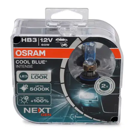 2x OSRAM Gl&uuml;hlampe HB3 COOL BLUE INTENSE Next Gen 12V 60W P20D +100% 5000K