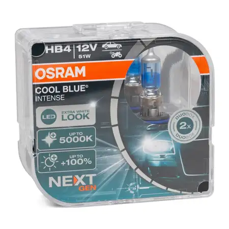 2x OSRAM Gl&uuml;hlampe HB4 COOL BLUE INTENSE Next Gen 12V 51W P22d +100% 5000K