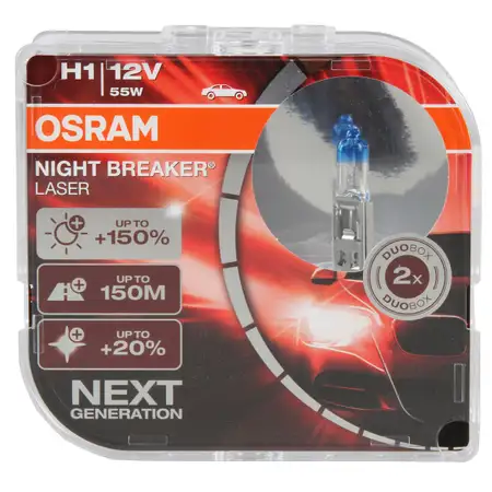 2x OSRAM Gl&uuml;hlampe H1 NIGHT BREAKER LASER 12V 55W P14,5s next Generation +150%