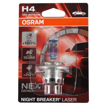 OSRAM Gl&uuml;hlampe H4 NIGHT BREAKER LASER 12V 60/55W P43t next Generation +150%