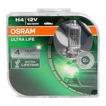 2x OSRAM Halogenlampe Gl&uuml;hlampen H4 ULTRA LIFE 12V 60 / 55W P43t 64193ULT-HCB