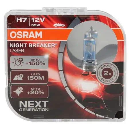 2x OSRAM Gl&uuml;hlampe H7 NIGHT BREAKER LASER 12V 55W PX26d next Generation +150%