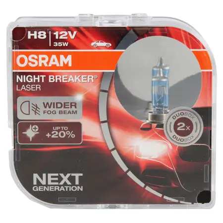 2x OSRAM Gl&uuml;hlampe H8 NIGHT BREAKER LASER 12V 35W PGJ19-1 next Generation +150%