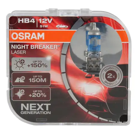 2x OSRAM Gl&uuml;hlampe HB4 NIGHT BREAKER LASER 12V 51W P22d next Generation +150%