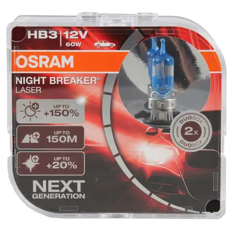 2x OSRAM Gl&uuml;hlampe HB3 NIGHT BREAKER LASER 12V 60W P20d next Generation +150%