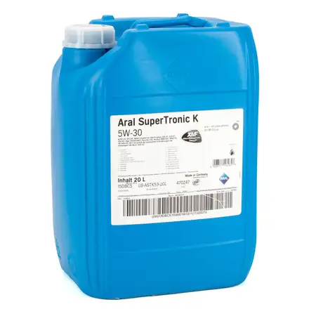 20 Liter ARAL Motor&ouml;l &Ouml;l SUPER TRONIC K 5W30 BMW LL04 VW 504.00/507.00 MB 229.52