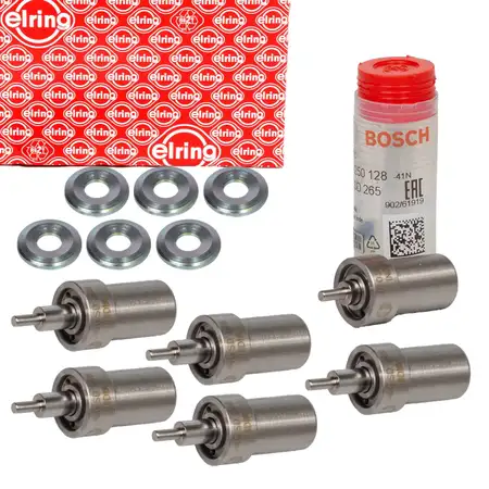 6x BOSCH Einspritzd&uuml;se Zapfend&uuml;se + ELRING Dichtring MERCEDES W124 W463 300 D OM603