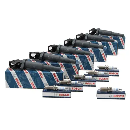 6x BOSCH Z&uuml;ndspule + 6x BOSCH Z&uuml;ndkerze BMW E87 3er E90 E91 5er E60 E61 E63 E64 E65-67 N52