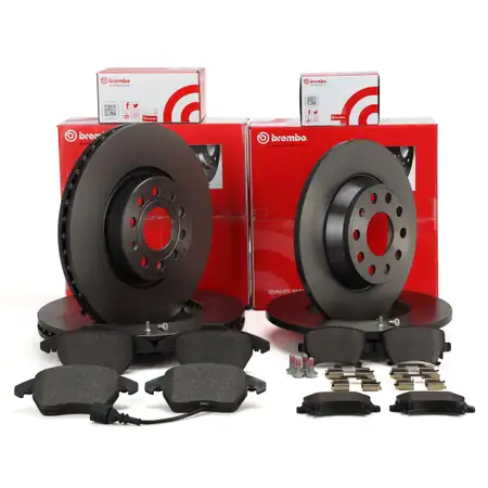 BREMBO Bremsscheiben + Bel&auml;ge + Wako AUDI A3 8P SKODA Octavia 3 VW Golf 5 vorne + hinten