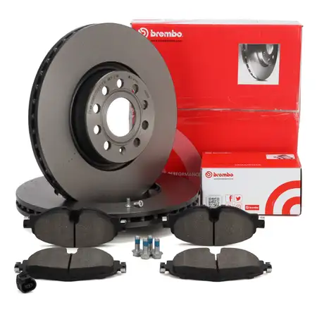 BREMBO Bremsscheiben + Bel&auml;ge + Wako AUDI A3 8V Q2 GAB VW Golf 7 Passat B8 Touran vorne