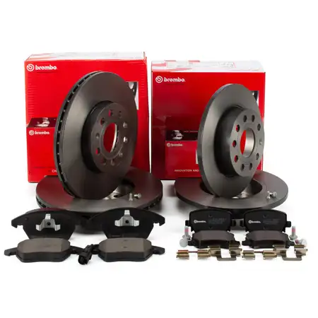 BREMBO Bremsscheiben + Bel&auml;ge + Wako AUDI A3 8P Octavia VW Golf 5 6 Touran vorne + hinten