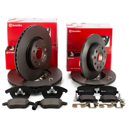 BREMBO Bremsscheiben + Bel&auml;ge + Wako vorne + hinten AUDI A3 8P VW Caddy 3 Golf 5