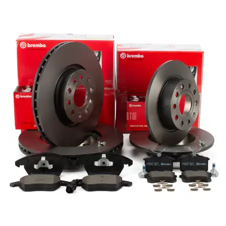 BREMBO Bremsscheiben + Bel&auml;ge + Wako AUDI A3 8P VW Caddy 3 Golf 5 vorne + hinten