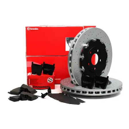 BREMBO Bremsscheiben + ZIMMERMANN Bel&auml;ge + Wako AUDI RS4 (B7) PR-1LT vorne