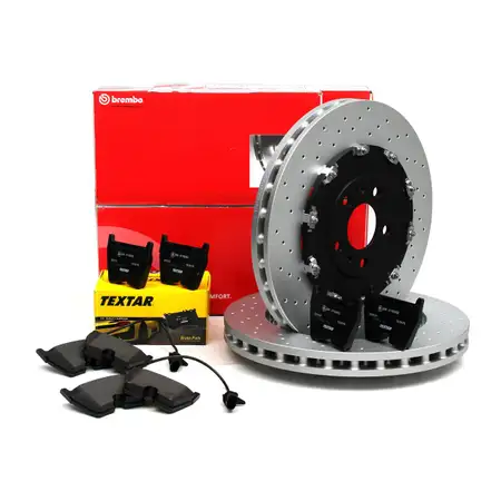 BREMBO Bremsscheiben + TEXTAR Bel&auml;ge + Wako AUDI RS4 (8E B7) PR-1LT vorne