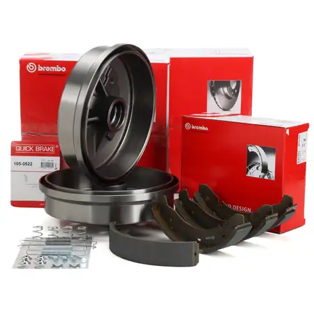 BREMBO Bremstrommeln + Bremsbacken VW K&auml;fer 1200 1.2 1300 1.3 34/37/40/44 PS vorne