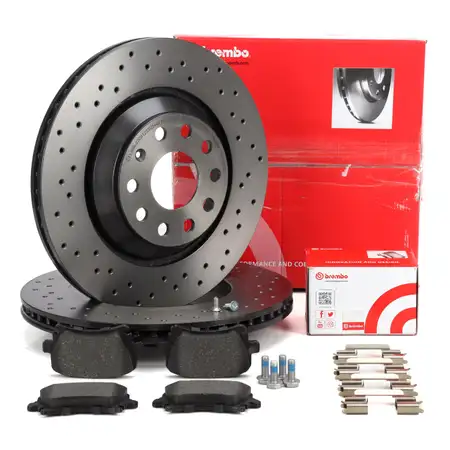 BREMBO XTRA Bremsscheiben + Bel&auml;ge VW Golf 5 6 GTI/R Scirocco AUDI A3 V6 S3 RS 8P hinten