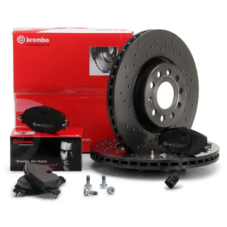 BREMBO XTRA Bremsscheiben Bel&auml;ge Wako AUDI A3 8V Q2 SEAT SKODA VW Golf 7 vorne