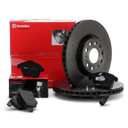 BREMBO XTRA Bremsscheiben + Bel&auml;ge + Wako AUDI A1 A3 8P SEAT SKODA VW Golf 5 Passat vorne