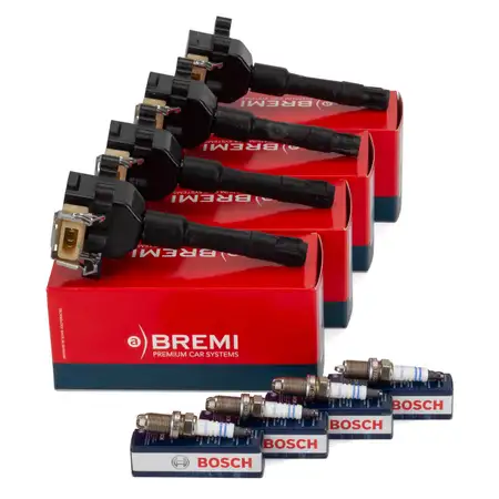 4x BREMI Z&uuml;ndspule + 4x BOSCH Z&uuml;ndkerze BMW 3er E36 318is 140 PS M42 bis 09.1993