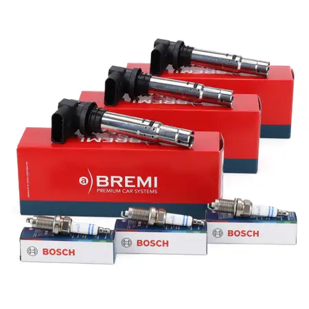 3x BREMI Z&uuml;ndspule + 3x BOSCH Z&uuml;ndkerze VW Polo 4 5 Ibiza 3 4 Fabia 1 2 Rapid Roomster 1.2