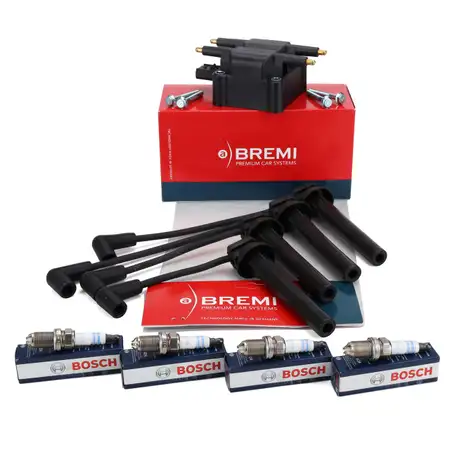 BREMI Z&uuml;ndspule + Z&uuml;ndkabelsatz + 4x BOSCH Z&uuml;ndkerze MINI R50 R53 R52 W10 W11 75-170 PS