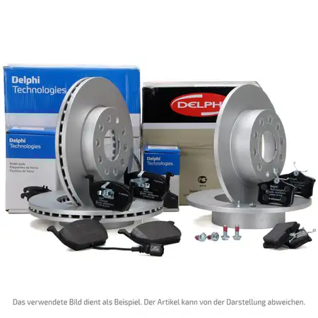 DELPHI Bremsscheiben + Bel&auml;ge + Sensor VW Transporter T4 15 Zoll 1996-1999 vorne + hinten