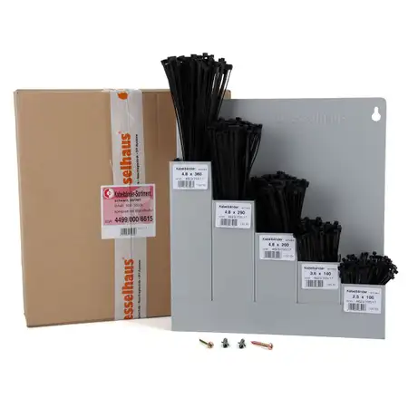 500x DRESSELHAUS Kabelbinder Kabelband Wandhalter Halter Sortiment Box gef&uuml;llt Set schwarz