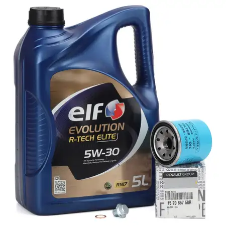 5L elf Evolution R-TECH ELITE 5W-30 + ORIGINAL &Ouml;lfilter f&uuml;r RENAULT DACIA 1.6/2.0 TCe