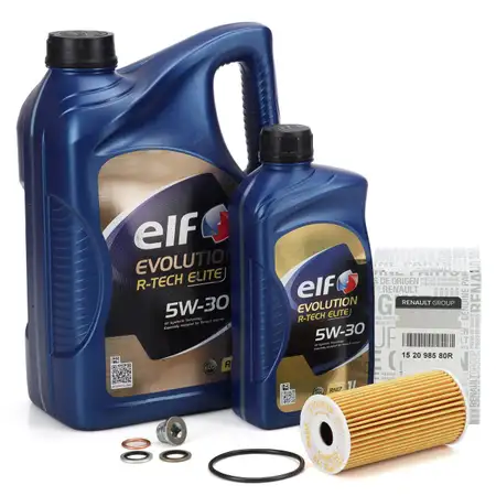 6L elf Evolution R-TECH ELITE 5W-30 Motor&ouml;l + ORIGINAL &Ouml;lfilter RENAULT 1.6/1.7/1.8 dCi