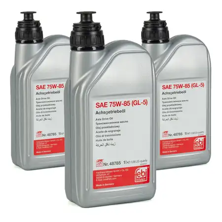 3L 3 Liter FEBI 48785 Achsgetriebe&ouml;l 75W-85 GL-5 GELB f&uuml;r AUDI BMW MERCEDES VW