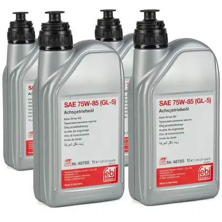 4L 4 Liter FEBI 48785 Achsgetriebe&ouml;l 75W-85 GL-5 GELB f&uuml;r AUDI BMW MERCEDES VW