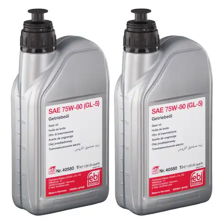 2L 2 Liter FEBI 40580 Getriebe&ouml;l GELB 75W-80 API GL-5 AUDI BMW FORD OPEL PSA VW