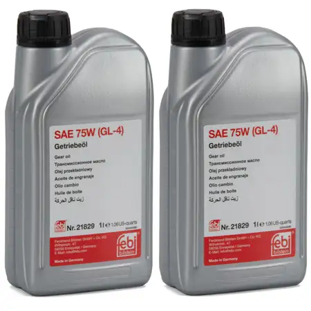 2L 2 Liter FEBI 21829 Getriebe&ouml;l 75W GL-4 GELB f&uuml;r AUDI FORD MERCEDES VOLVO VW