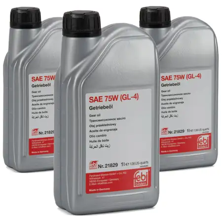 3L 3 Liter FEBI 21829 Getriebe&ouml;l 75W GL-4 GELB f&uuml;r AUDI FORD MERCEDES VOLVO VW