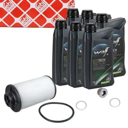 FEBI Getriebefilter Satz 6-Gang DQ250 DSG + 6L WOLF Getriebe&ouml;l AUDI SEAT SKODA VW