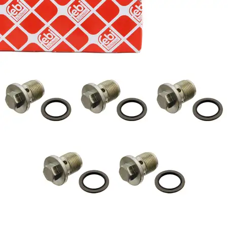 5x FEBI 31119 &Ouml;lablassschraube + Dichtring f&uuml;r ALFA ROMEO FIAT JEEP LANCIA OPEL SAAB