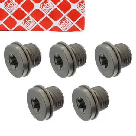 5x FEBI 100496 &Ouml;lablassschraube + Dichtring VW Passat B8 Polo 5 Sharan Tiguan N91180601