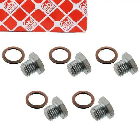 5x FEBI &Ouml;lablassschraube M12x1,5mm 11137553918 + Dichtring 07119963151 f&uuml;r BMW