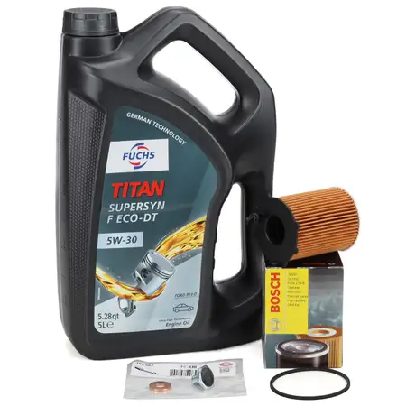 5L FUCHS TITAN SUPERSYN F ECO-DT 5W30 Motor&ouml;l + BOSCH &Ouml;lfilter PSA FORD VOLVO 1.4-1.6 D