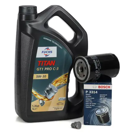 5L FUCHS TITAN 5W-30 Motor&ouml;l + BOSCH &Ouml;lfilter AUDI SEAT SKODA VW 1.6 1.8 2.0 06A115561B