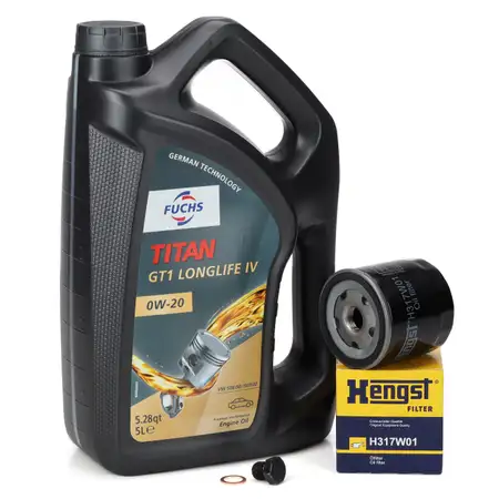 5L FUCHS TITAN 0W-20 Motor&ouml;l + HENGST &Ouml;lfilter VW Golf 7 8 Passat B8 Polo 5 6 1.0-1.5 TSI